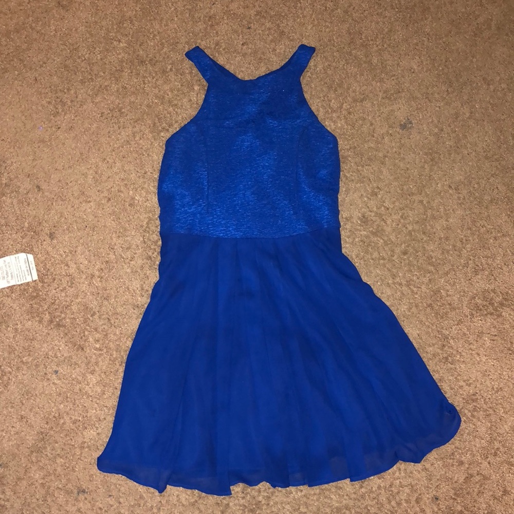 Bow-back Dark Blue Glitter Fit and Flare Dress